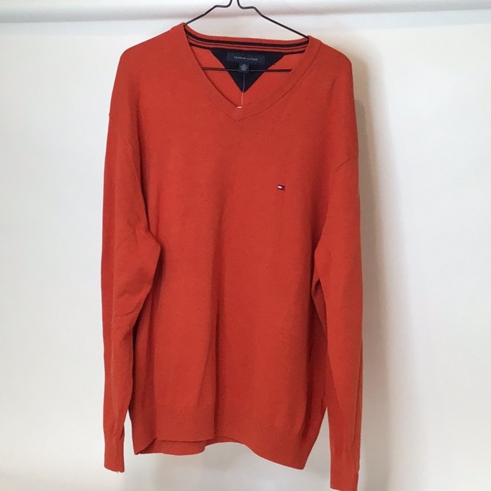 Tommy Hilfiger Men’s V Neck Sweater Orange Sz XXL NWT